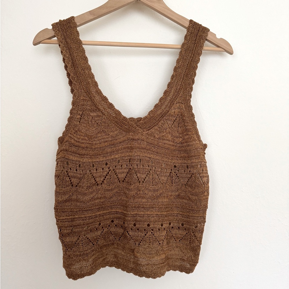 Mango - Knit Crochet Crop Top in Brown - Large